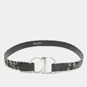 Dior Black Oblique Canvas and Leather CD Logo Buckle Belt 75 CM