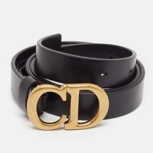 Dior Black Leather CD Logo Buckle Belt 70 CM
