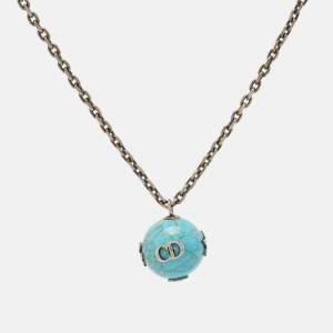Dior CD  Blue Composite Silver Tone Long Necklace