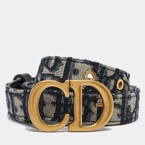 Dior Blue Oblique Canvas CD Logo Buckle Belt 70 CM