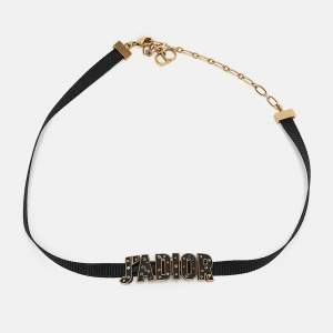 Dior J'Adior Black Fabric Enamel Two Tone Choker Necklace