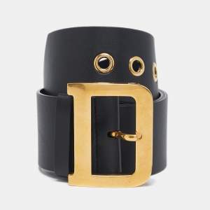 Dior Black Leather Diorquake Wide Belt 75CM