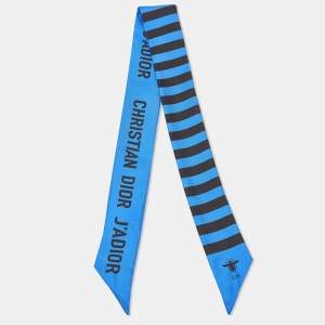 Dior Blue Stripe Print Silk Mitzah Scarf