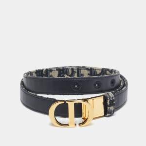 Dior Navy Blue Oblique Canvas 30 Montaigne Reversible Belt 85CM