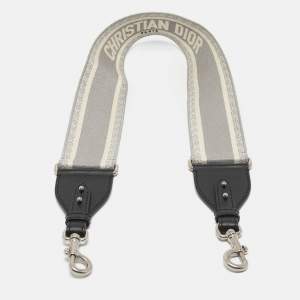 Dior Grey/Black Embroidered Canvas and Leather Shoulder Bag Strap 
