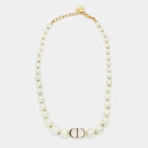 Dior 30 Montaigne Faux Pearl Gold Tone Choker Necklace