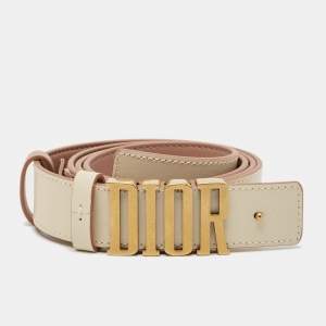 Dior White/Old Rose Leather D Fence Reversible Waist Belt 95M