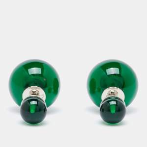 Pre Owned Dior Tribale Green Resin Silver Tone Stud Earrings 