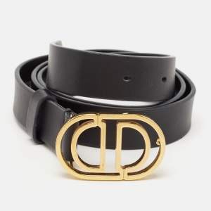 Dior Black Leather CD Cut Logo Buckle Belt 80 CM