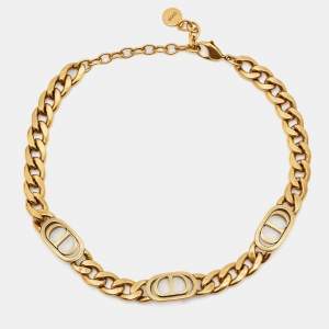 Christian Dior 30 Montaigne CD Chain-Link Gold Tone Choker Necklace