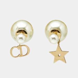 Dior Tribales Faux Pearl Gold Tone Charm Earrings