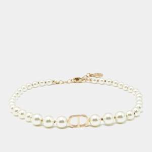 Dior 30 Montaigne Faux Pearl Gold Tone Choker Necklace