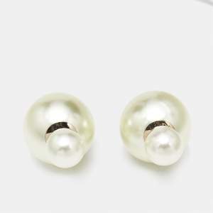 Dior Tribales Faux Pearl Gold Tone Stud Earrings