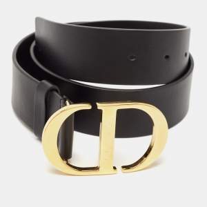 Dior Black Leather 30 Montaigne Buckle Belt 70CM