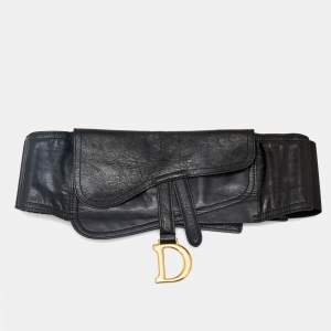 Dior Black Glossy Leather and Stretch Band Saddle Belt S/M