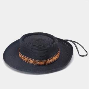 Christian Dior Black Beaded Detail Straw Hat 