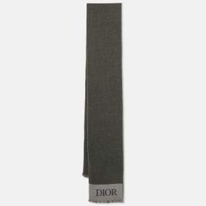 Dior Grey Logo Intarsia Wool Scarf 