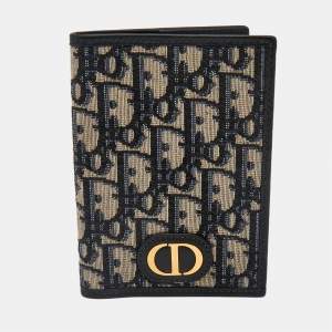 Dior Navy Blue Oblique Canvas and Leather Vertical Passport Holder