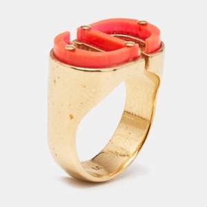 Dior 30 Montaigne Acrylic Gold Tone Ring Size 52