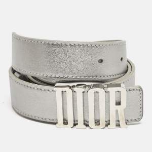 Dior Silver Leather D-Fence Buckle Belt 80 CM