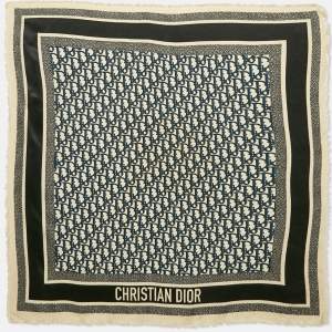 Christian Dior Navy Blue Oblique Silk Diortwin Square Scarf