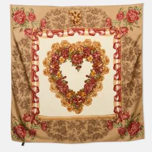 Christian Dior Beige Bow Print Silk Scarf