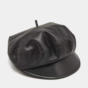 Dior Black Lambskin Leather Beret Hat Size 58