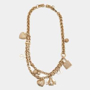مملوكة مسبقًا Dior Multi Charm Crystals Rose Gold Tone Choker Necklace