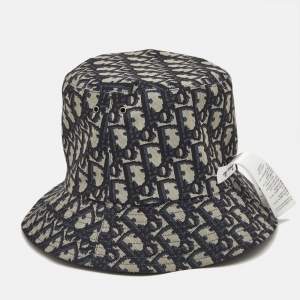 Christian Dior Navy Blue Synthetic Reversible Teddy-D Oblique Bucket Hat Size 57