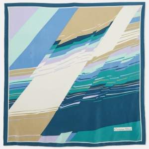 Christian Dior Vintage Blue Printed Silk Scarf 