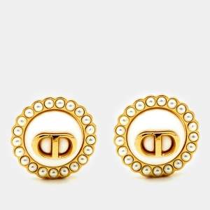 Dior Petit CD Baroque Faux Pearl Gold Tone Stud Earrings