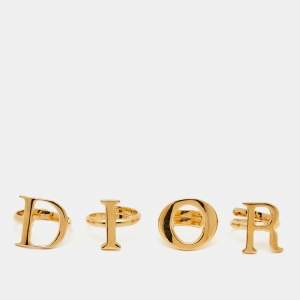 Dior Logo Gold Tone Ring Set Size 52