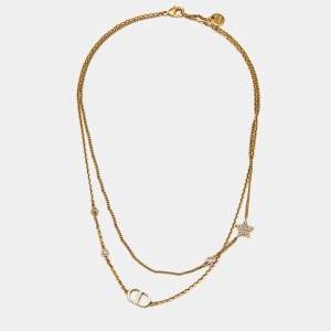 Dior Petit CD Crystals Gold Tone Double Strand Necklace