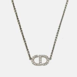 Dior CD Logo Crystal Silver Tone Necklace