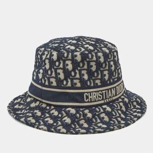 Pre Owned Christian Dior Blue Oblique Jacquard Bucket Hat