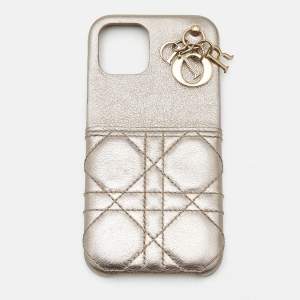 Pre Owned Dior Metallic Beige Cannage Leather Lady Dior iPhone 12/12 Pro Case