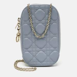 Pre Owned Dior Blue Cannage Leather Lady Dior Call'in Dior Phone Holder