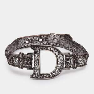 Pre Owned Dior Metallic Brown Leather D Charm Bracelet 