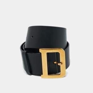 Pre Owned Dior Black Leather DiorQuake Buckle Belt 90CM
