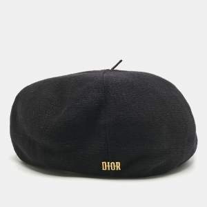 مملوكة مسبقًا Christian Dior Black Logo Detail Linen Beret Cap One Size 
