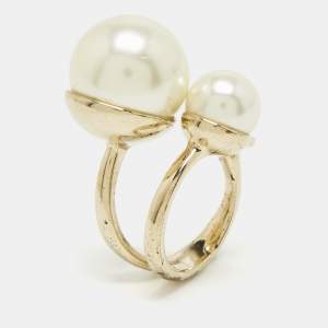 Pre Owned Dior Ultradior Faux Pearl Gold Tone Ring Size 52