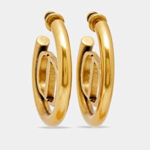 Pre Owned Dior 30 Montaigne CD Gold Tone Hoop Earrings
