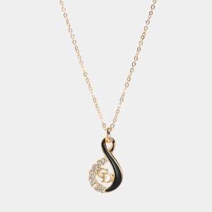 Pre Owned Dior Gold Tone Vintage CD Logo Rhinestone Pendant Necklace 