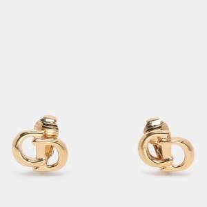 Pre Owned Dior Gold Tone CD Logo Clip On Earrings 