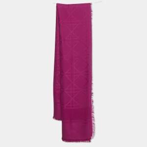 Pre Owned Dior Pink Cannage Silk & Wool Scarf 