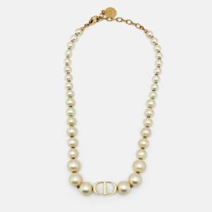 Pre Owned Dior 30 Montaigne Faux Pearl Gold Tone Choker Necklace