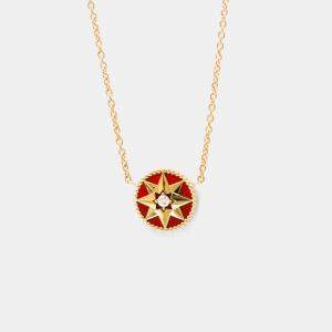 Pre Owned Christian Dior Rose Des Vents Pink Gold 18K Diamond Necklace Red Color