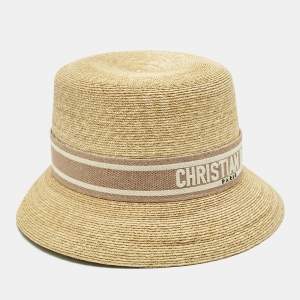 Pre Owned Christian Dior Beige Straw Small Brim Dioresort Hat Size 57