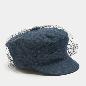 Pre Owned Christian Dior Blue Denim Veil Detail Arty Cap Size 58
