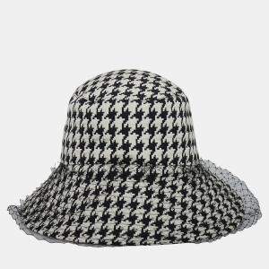 Pre Owned Dior Black/White Houndstooth Veil Bucket Hat
